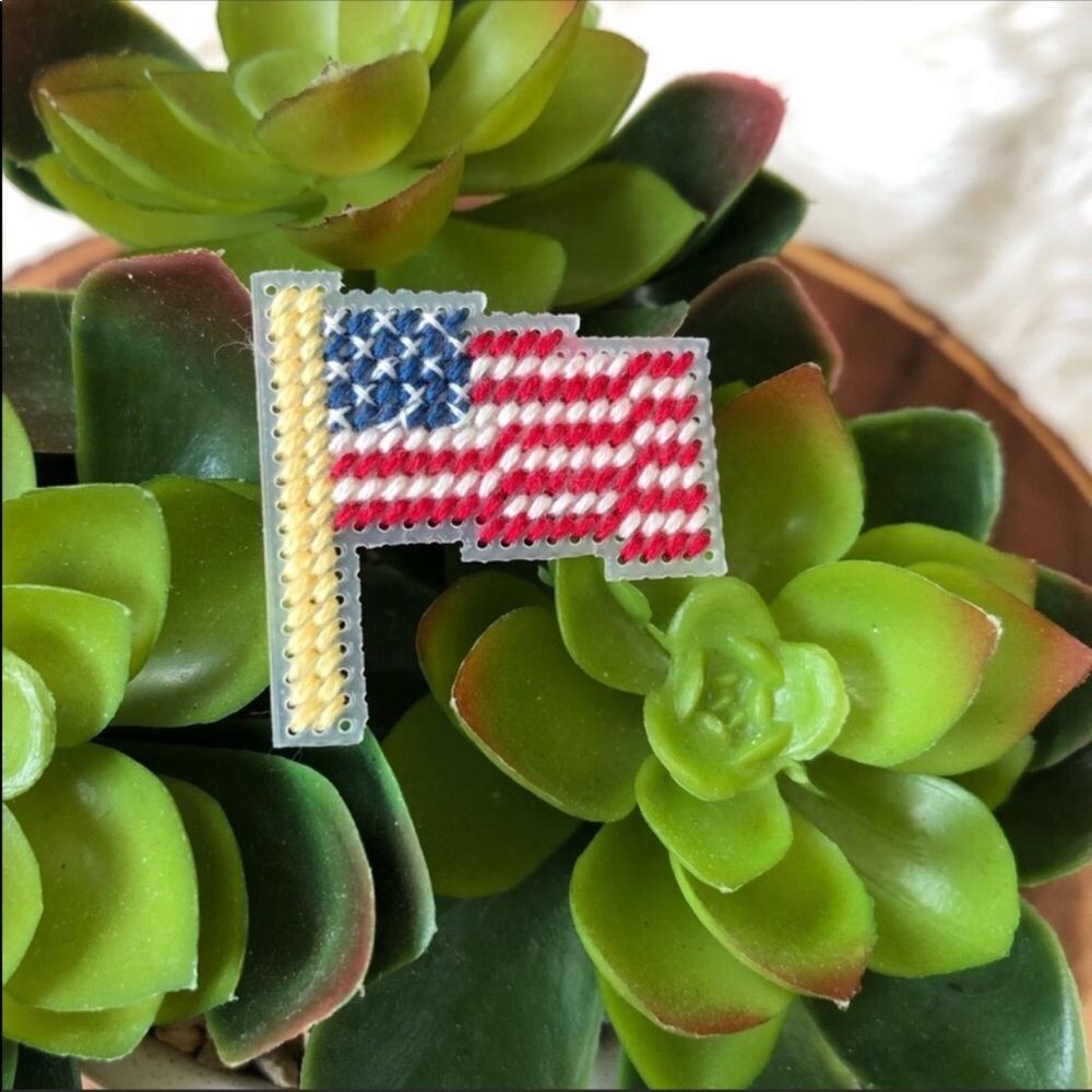 American Flag cross-stitch pin NEW